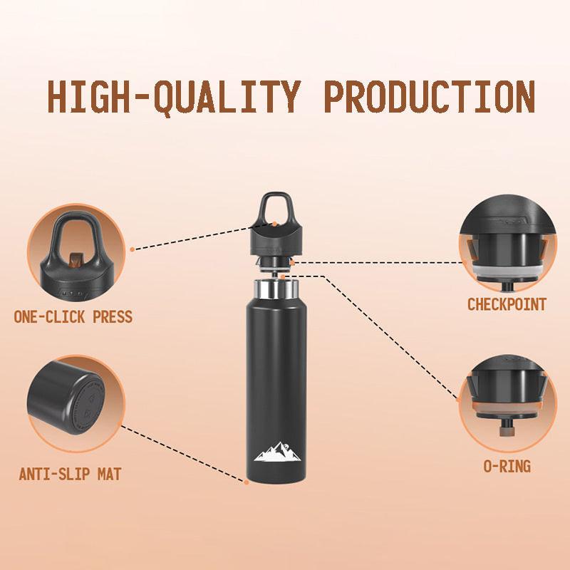 Black 480ml Insulated Stainless Steel Water Bottle - Leakproof One-Click Lid Thermal Flask for Hot & Cold Drinks.