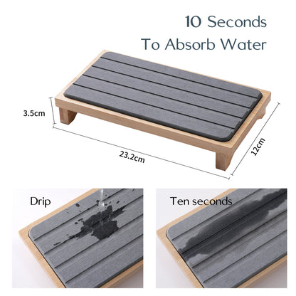 Dark Grey Natural Diatomaceous Earth Absorbent Drying Tray with Bamboo Base - Quick-Dry Stone Mat for Kitchen & Bathroom Sink