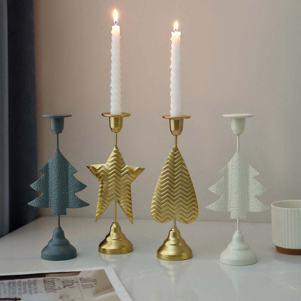 Gold Elegant Star Metal Candlestick Holder - Decorative Taper Candle Stand for Home, Tabletop & Special Occasions