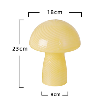 Stripe-Pure Grey-white Retro Swirl Glass Mushroom Table Lamp - LED Bedside Night Light