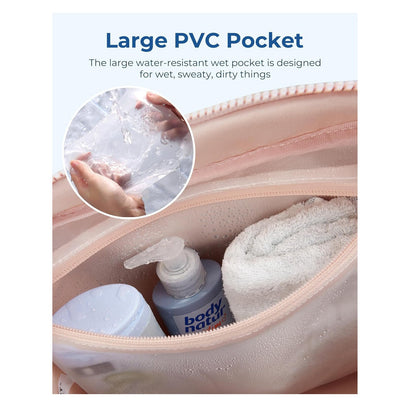 White Large Capacity Quilted Travel Tote Bag - Waterproof Gym Duffel with Wet Pocket (42x19x30cm)