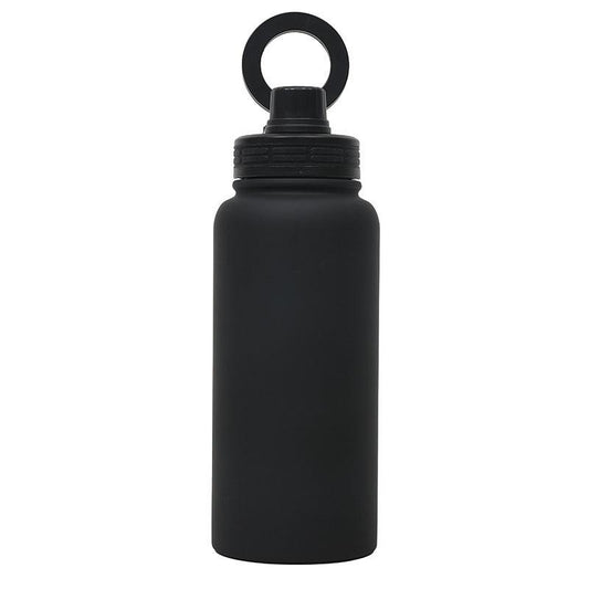 Black Premium 35oz Stainless Steel Insulated Sports Bottle with Magnetic Phone Holder Lid.