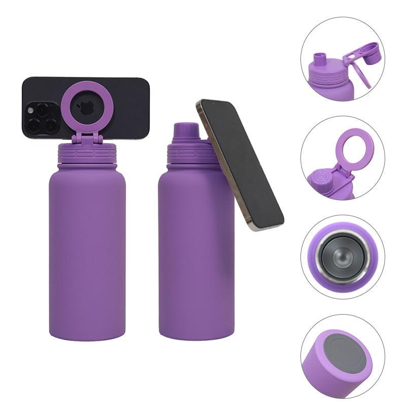 Lake Blue Premium 35oz Stainless Steel Insulated Sports Bottle with Magnetic Phone Holder Lid.