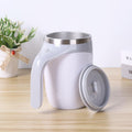 White USB Rechargeable Automatic Stirring Mug - 320ml, Magnetic Mixing Coffee Cup, 12x11x15cm.