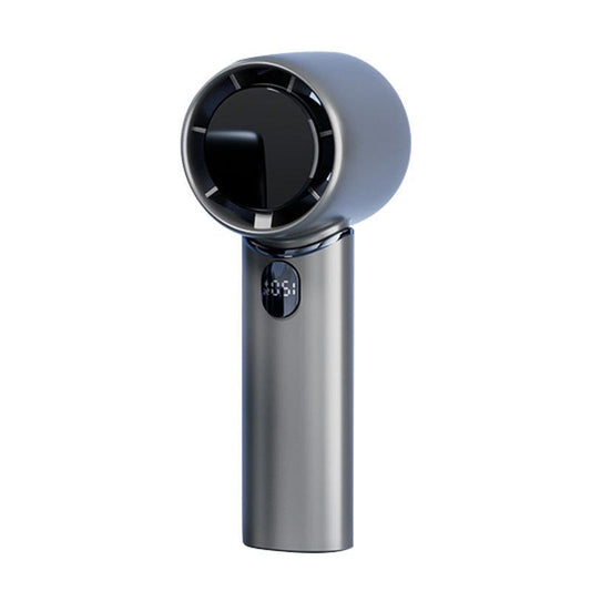 Grey Mini Bladeless Handheld Fan - USB Rechargeable, Quiet Portable Desk Fan.