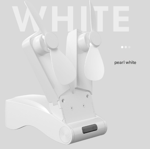 White Creative Dual-Head Folding Handheld Fan - USB Rechargeable, 3-Speed Strong Wind, 10.5x4.5x4cm.