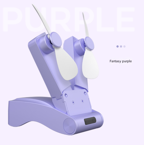 Purple Creative Dual-Head Folding Handheld Fan - USB Rechargeable, 3-Speed Strong Wind, 10.5x4.5x4cm.