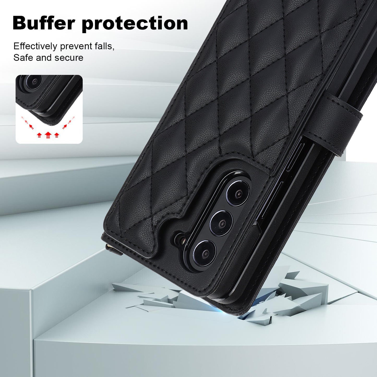 Galaxy Z Fold5 Multi-Functional Leather Wallet Case for Samsung Z Fold Series - Crossbody with Pen Slot, Quilted Design Pen Not Included