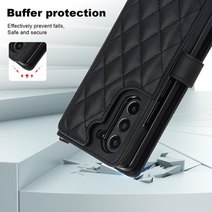 Galaxy Z Fold5 Multi-Functional Leather Wallet Case for Samsung Z Fold Series - Crossbody with Pen Slot, Quilted Design Pen Not Included