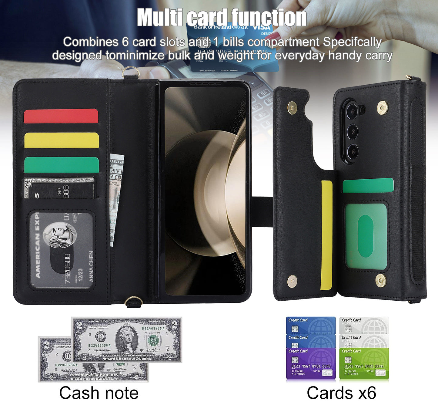 Galaxy Z Fold6 Multi-Functional Leather Wallet Case for Samsung Z Fold Series - Crossbody with Pen Slot, Quilted Design Pen Not Included