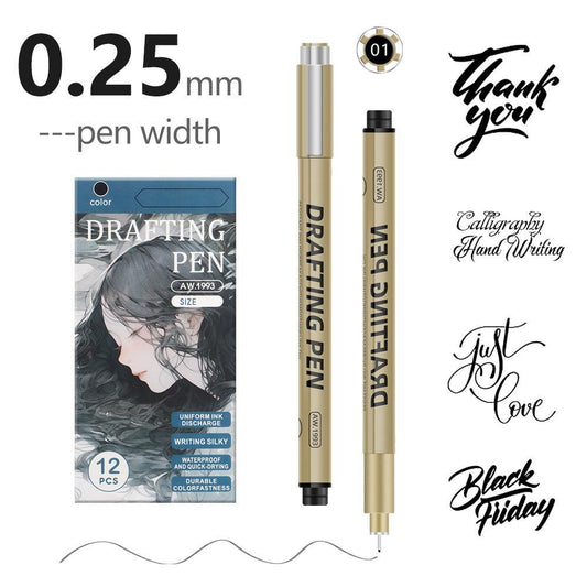 0.25mm 24-Piece Precision Drawing Pen Set - Waterproof Anime Sketching Pens for Students, Assorted Tips.