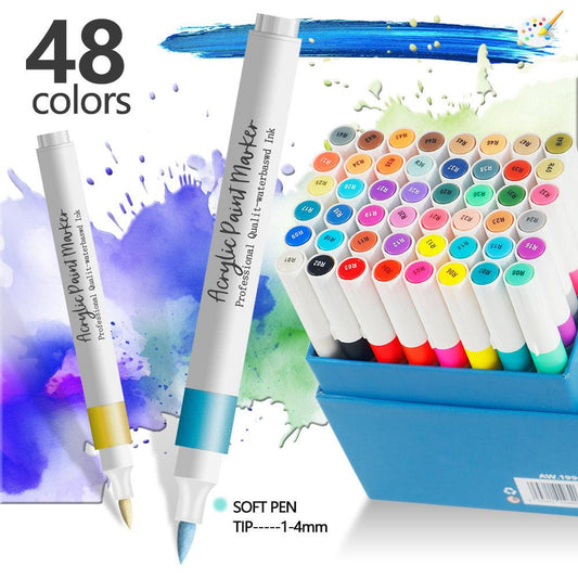 48 Color Acrylic Marker Pens for Kids - Washable Drawing and Doodling Set for Creative Art.