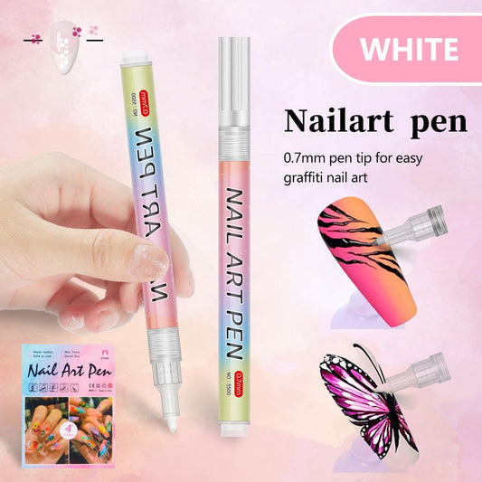 White 0.7mm Nail Art Doodle Pen 12 Sticks- Single Color Acrylic Marker for Nail Design, No-Bake.