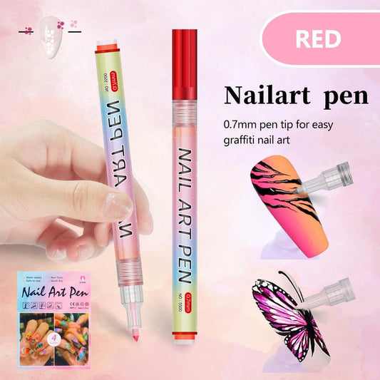Red 0.7mm Nail Art Doodle Pen 12 Sticks- Single Color Acrylic Marker for Nail Design, No-Bake.
