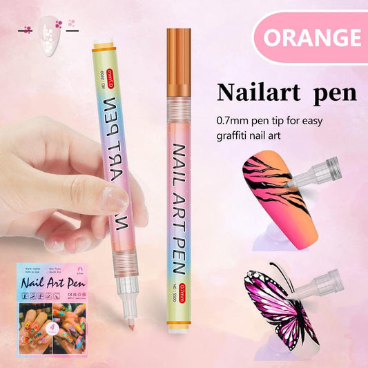 Orange 0.7mm Nail Art Doodle Pen 12 Sticks- Single Color Acrylic Marker for Nail Design, No-Bake.