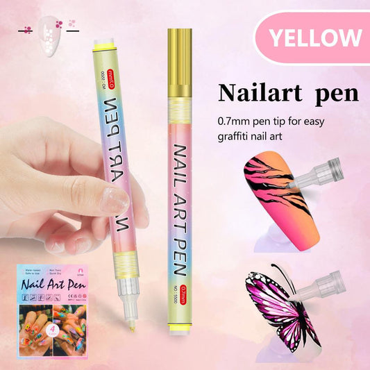 Yellow 0.7mm Nail Art Doodle Pen 12 Sticks- Single Color Acrylic Marker for Nail Design, No-Bake.