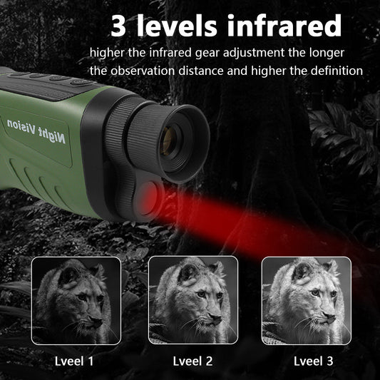 Black HD Digital Night Vision Monocular - High-Magnification Infrared Scope for Day & Night Use.