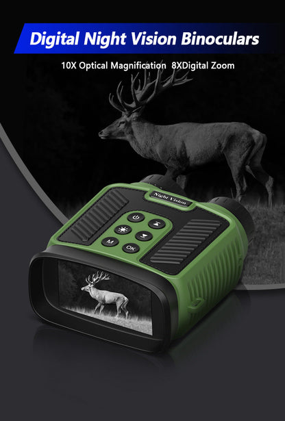 Green 4K Ultra HD Digital Night Vision Binoculars - Infrared Scope for Hunting & Outdoor Observation.