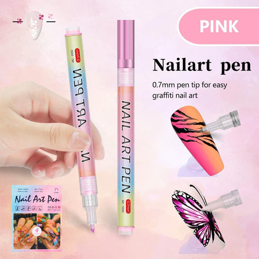 Pink 0.7mm Nail Art Doodle Pen 12 Sticks- Single Color Acrylic Marker for Nail Design, No-Bake.
