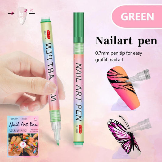 Green 0.7mm Nail Art Doodle Pen 12 Sticks- Single Color Acrylic Marker for Nail Design, No-Bake.
