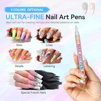 Blue 0.7mm Nail Art Doodle Pen 12 Sticks- Single Color Acrylic Marker for Nail Design, No-Bake.