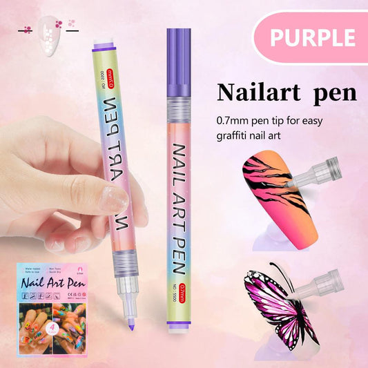 Purple 0.7mm Nail Art Doodle Pen 12 Sticks- Single Color Acrylic Marker for Nail Design, No-Bake.
