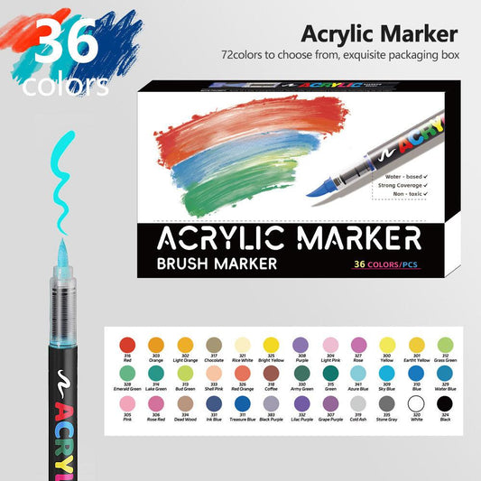 36 Colour Set Vibrant Cyan Acrylic Marker with Soft Brush Tip - 13.8 cm Professional Art Pen.