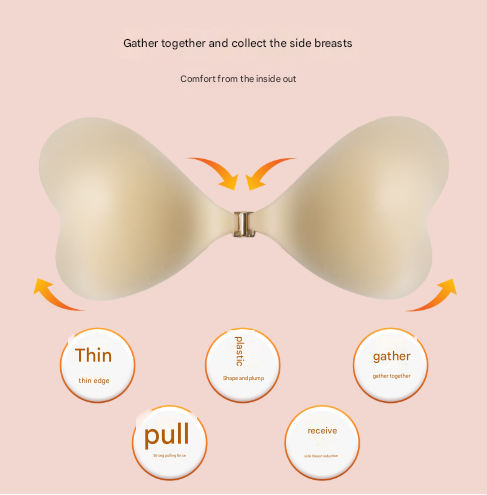 Size M [B cup] Two Pairs Light Skin Colour Heart-Shaped Silicone Breast Sticker - Thin Invisible Push-Up for Small Chest Enhancement