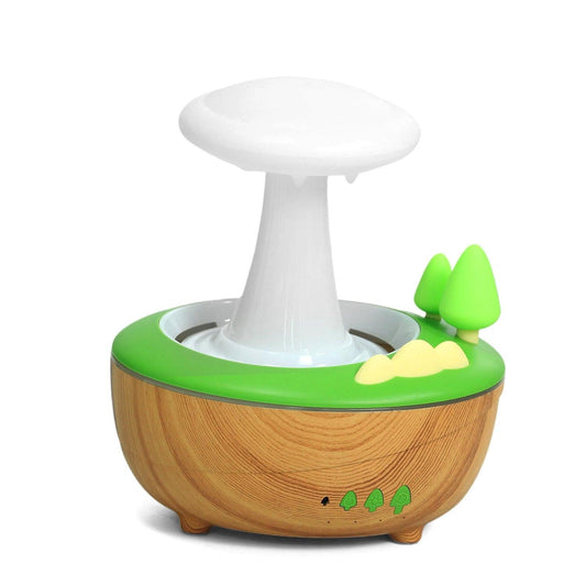 Light Woodgrain Raindrop Mushroom Aroma Diffuser - 280mL Ultrasonic Humidifier with Colorful Lights.