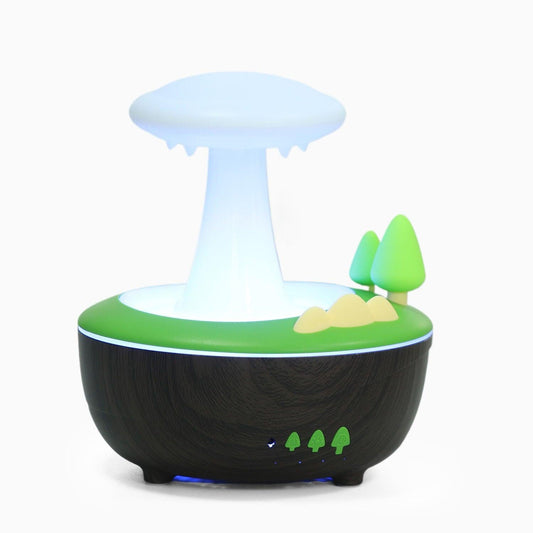 Dark Woodgrain Raindrop Mushroom Aroma Diffuser - 280mL Ultrasonic Humidifier with Colorful Lights.