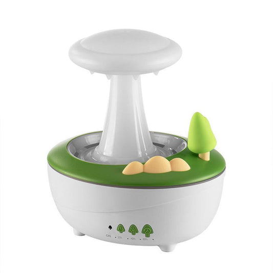 White Woodgrain Raindrop Mushroom Aroma Diffuser - 280mL Ultrasonic Humidifier with Colorful Lights.