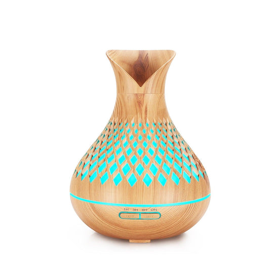 Light Woodgrain 500ml Wood-Grain Essential Oil Aroma Diffuser with Lattice Design and Humidifier.