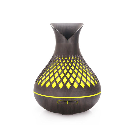 Dark Woodgrain 500ml Wood-Grain Essential Oil Aroma Diffuser with Lattice Design and Humidifier.