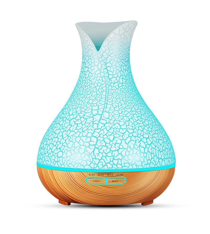 Blue Crack 500ml Wood-Grain Essential Oil Aroma Diffuser with Lattice Design and Humidifier.