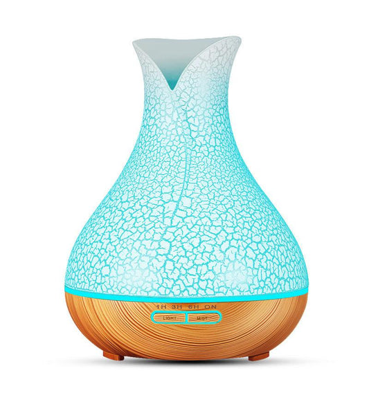 Blue Crack 500ml Wood-Grain Essential Oil Aroma Diffuser with Lattice Design and Humidifier.
