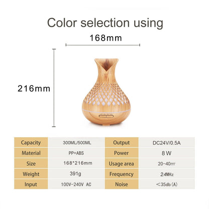 Blue Crack 500ml Wood-Grain Essential Oil Aroma Diffuser with Lattice Design and Humidifier.