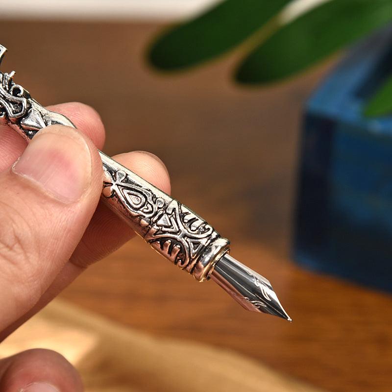 Sword Plume Gold European Dip Feather Quill Pen Set - 2-Piece Retro Business Gift Box with 5 Nib Sizes.