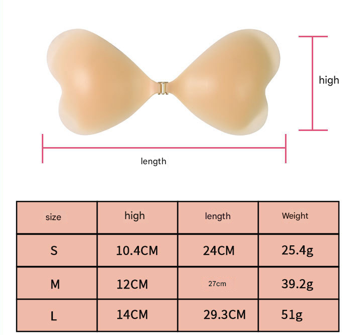 Size S [A cup] Two Pairs Pink Skin Colour Heart-Shaped Silicone Breast Sticker - Thin Invisible Push-Up for Small Chest Enhancement