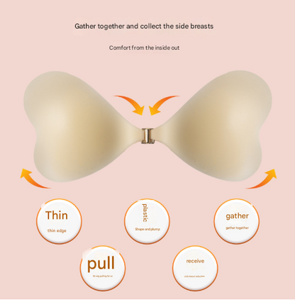 Size L [C/D cup] Two Pairs Pink Skin Colour Heart-Shaped Silicone Breast Sticker - Thin Invisible Push-Up for Small Chest Enhancement