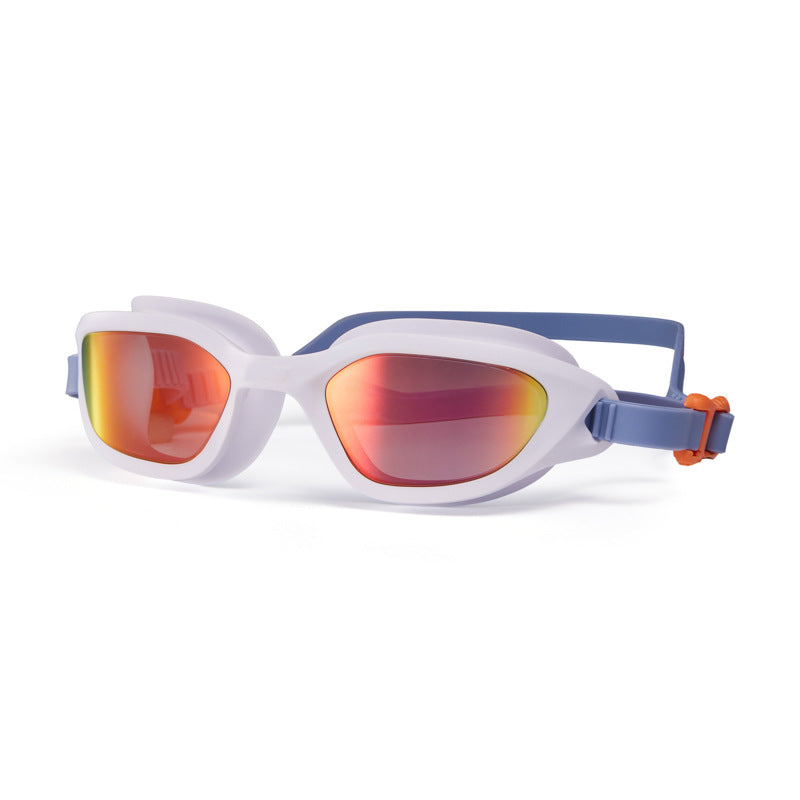 Red Gold Plated White Grey Premium Full-View Anti-Fog Adult Swim Goggles with Wide-Frame Design