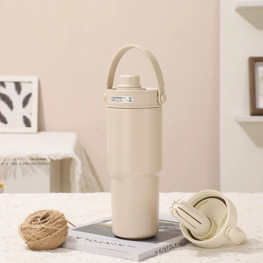 Light Coffee 30oz Ceramic-Lined Insulated Tumbler with Handle, 735ml Stainless Steel Travel Mug.