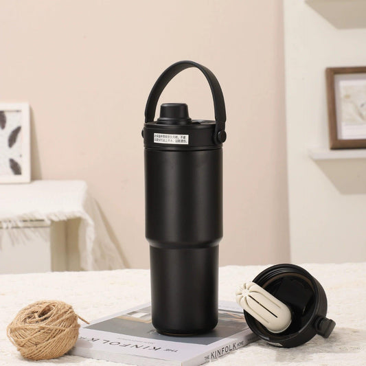 Black 30oz Ceramic-Lined Insulated Tumbler with Handle, 735ml Stainless Steel Travel Mug.
