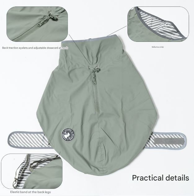 60# Green Waterproof Reflective Dog Raincoat for Small to Large Dogs