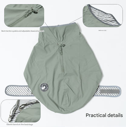 60# Green Waterproof Reflective Dog Raincoat for Small to Large Dogs