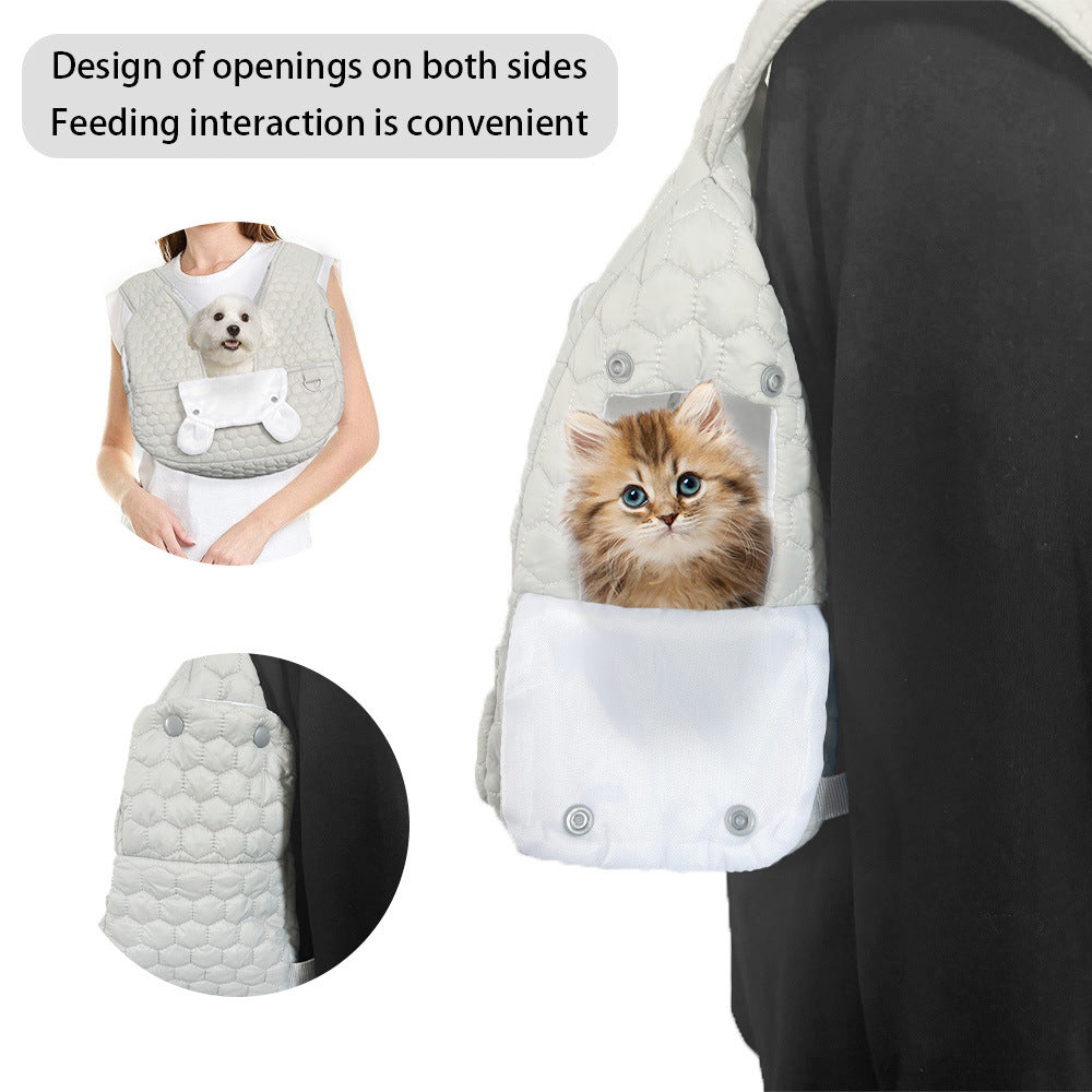 Grey Cozy Quilted Pet Carrier Backpack - Front Pack Sling for Cats & Small Dogs - Travel & Outdoor