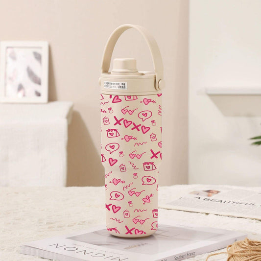 Light Cream Coffee - Pink Love 30oz Ceramic-Lined Insulated Tumbler with Handle, 735ml Stainless Steel Travel Mug.