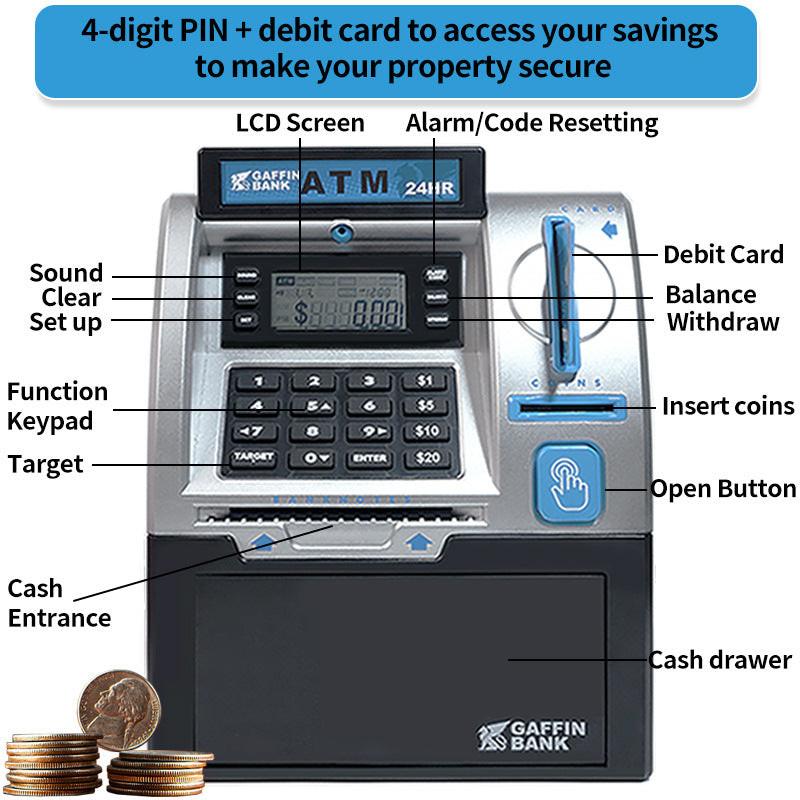 Kids ATM Savings Bank - Electronic Piggy Bank with Debit Card, PIN(Pink).