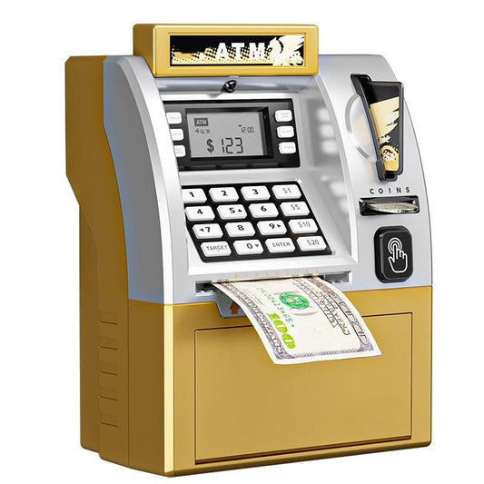 Kids ATM Savings Bank - Electronic Piggy Bank with Debit Card, PIN(Gold).
