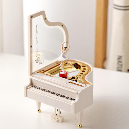 Classical Grand Piano Music Box with Dancing Ballerina(Dancing girl version - white).