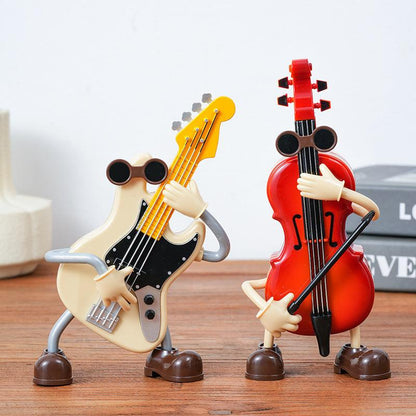 Dancing Musical Instrument Figurines - Wind-Up Guitar & Cello Toys with Moving Parts(Guitar).